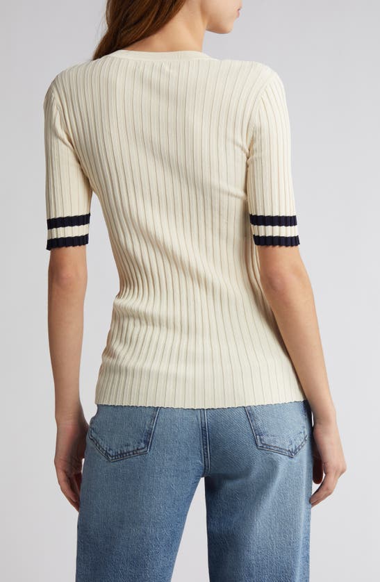 Shop Rag & Bone Madison Stripe Short Sleeve Rib Sweater In Turtledove