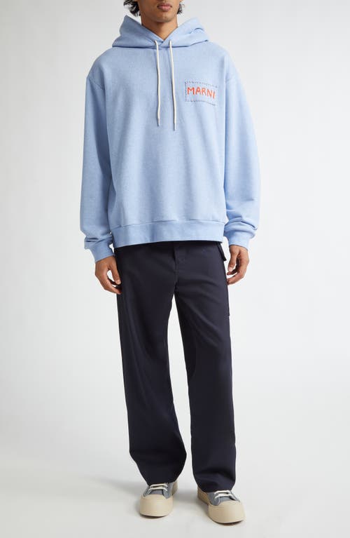 Shop Marni Logo Patch Cotton Hoodie In Light Blue