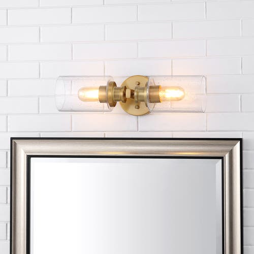 Jonathan Y Jules Cylinder 2-light Iron/seeded Glass Farmhouse Contemporary Led Wall Sconce In Brass Gold