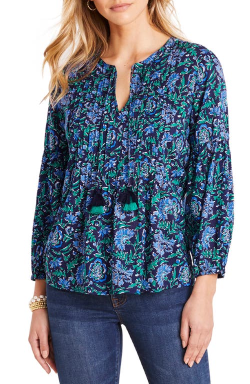 vineyard vines Floral Pintuck Pleated Cotton Blend Blouse in Anegada Floral - Db