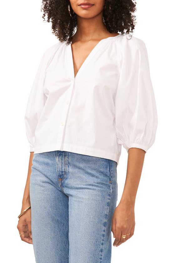 Shop Vince Camuto Cotton Poplin Button-up Top In Ultra White