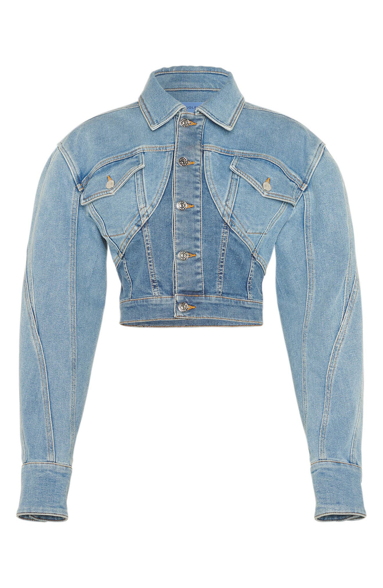 MUGLER Mixed Wash Crop Denim Jacket 