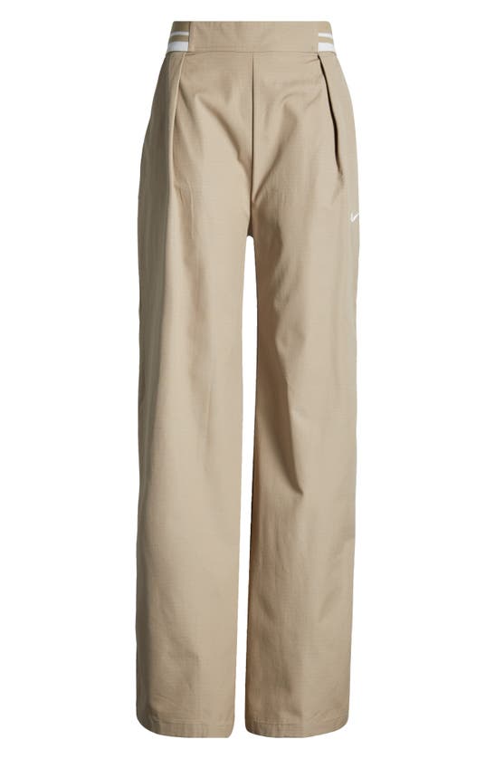 Shop Nike High Waist Cotton Pants In Khaki/ Sanddrift