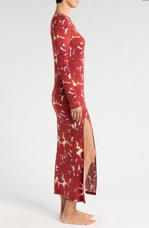 Kilo Brava Long Sleeve Maxi Nightgown In Fallen Leaves