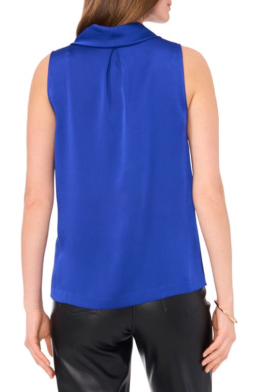 Shop Vince Camuto Hammered Satin Sleeveless Cowl Neck Top In Sapphire Blue