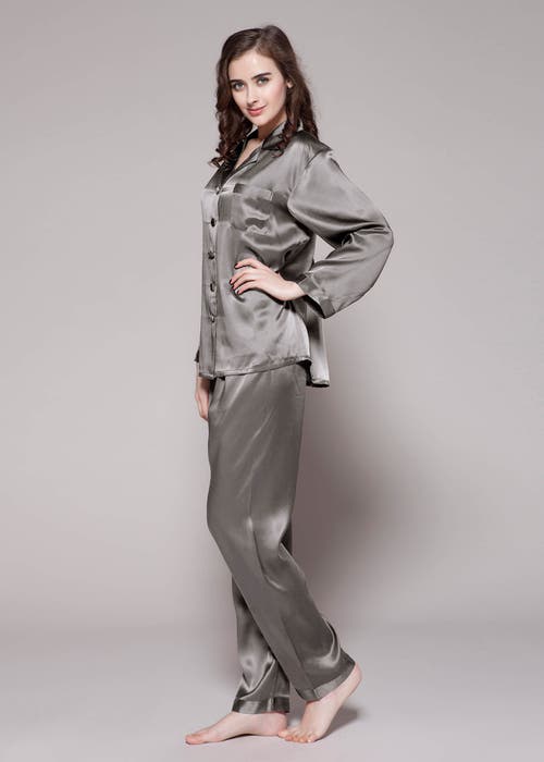 Shop Lilysilk Full Length Silk Pajamas Set In Dark Gray