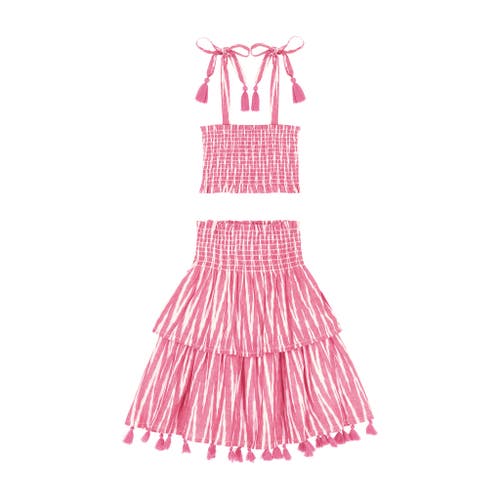 Shop Mer St. Barth Noelle Smocked Top And Maxi Skirt Set In Rose Ikat