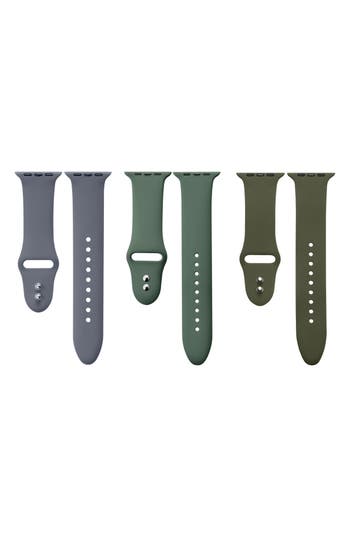 Shop The Posh Tech Assorted 3-pack Silicone Apple Watch® Watchbands In Dark Grey/olive Green/green