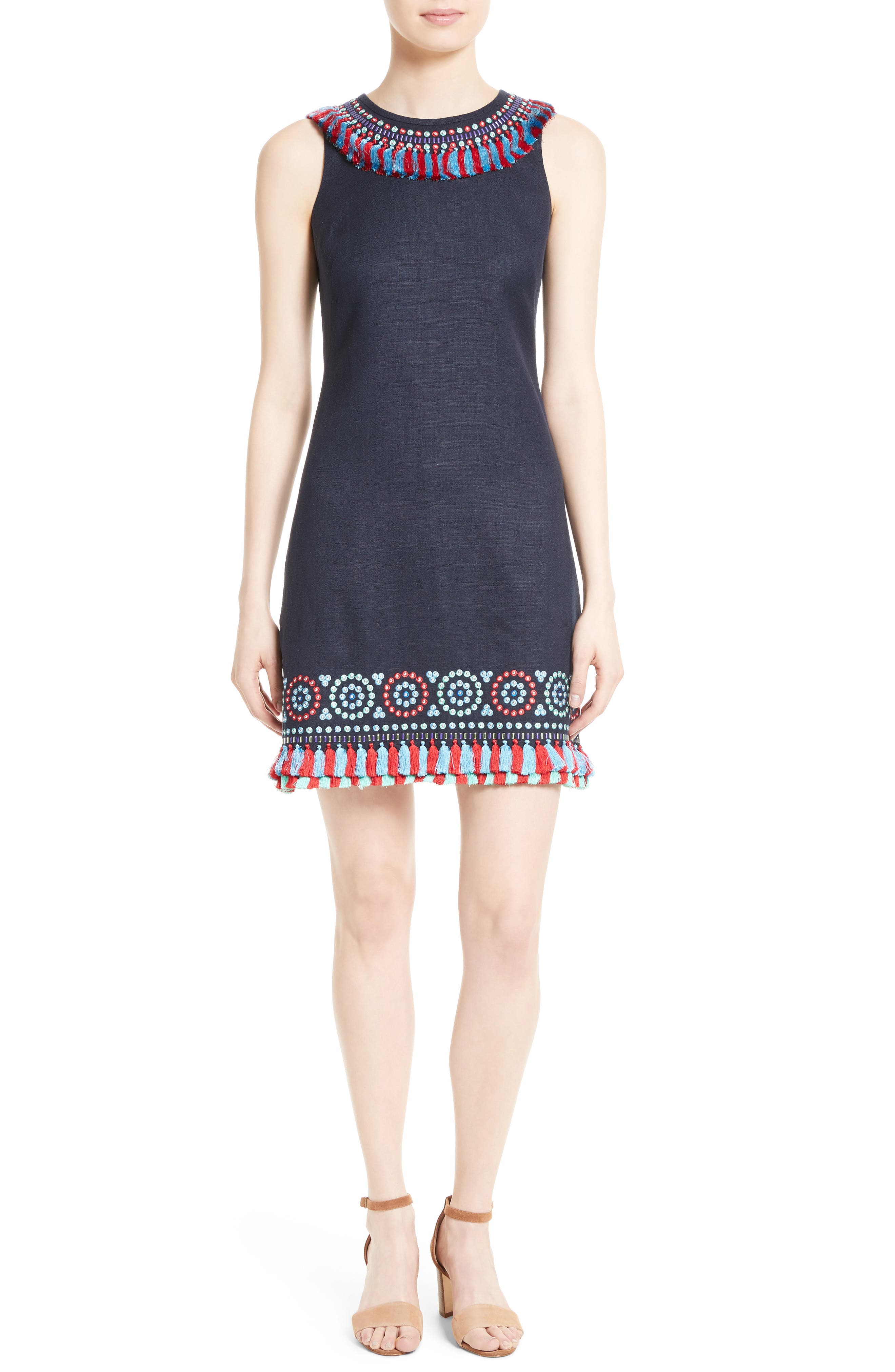kate spade new york embroidered tassel sheath dress Nordstrom