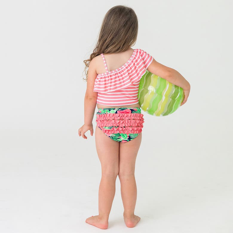 Shop Rufflebutts Toddler Girls One Shoulder Ruffle Tankini In Flamingo Frenzy