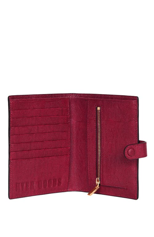 Hyer Goods Upcycled Leather Passport Wallet With Zipper Coin Pocket In Cherry Red Lizard