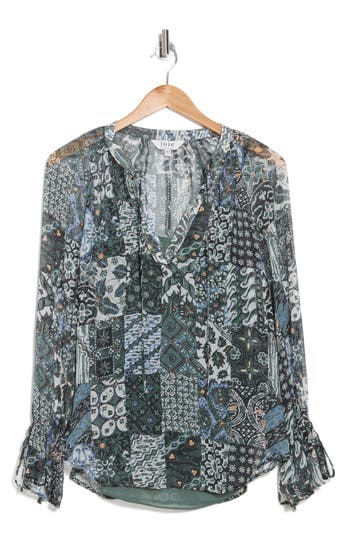 Shop Joie Cecarina Batik Print Silk Blouse In Duck Green Multi