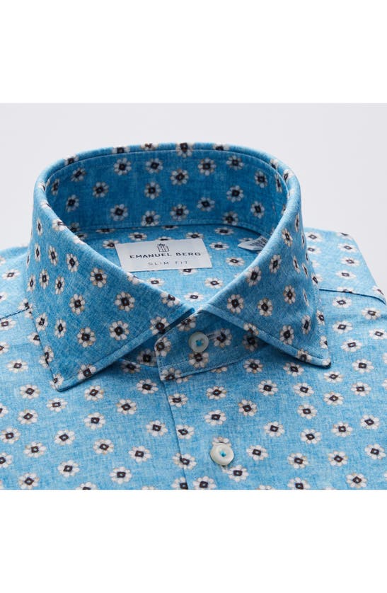 Shop Emanuel Berg 4flex Modern Fit Floral Knit Button-up Shirt In Turquoise