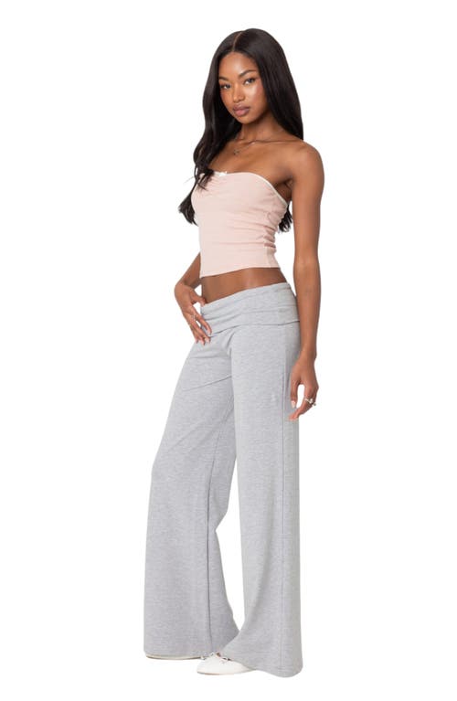 Shop Edikted Wide Leg Foldover Pants In Light-gray-melange