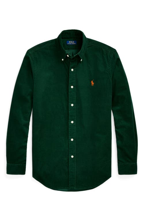 Shop Polo Ralph Lauren Solid Corduroy Button-down Shirt In Vintage Pine