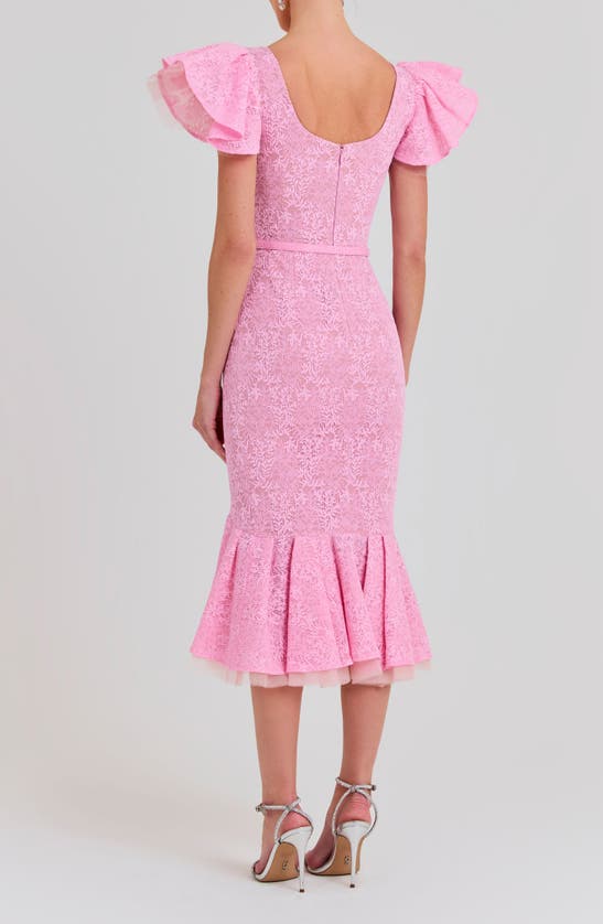 Shop Nadine Merabi Mindy Belted Ruffle Lace Midi Dress In Light/pastel Pink