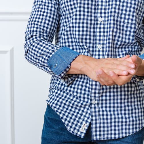 Hope & Henry Organic Stretch Poplin Shirt In Navy Gingham