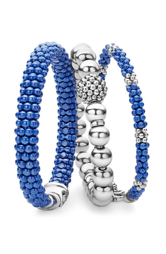 Lagos Set Of 3 Caviar Beaded Bracelets In Blue