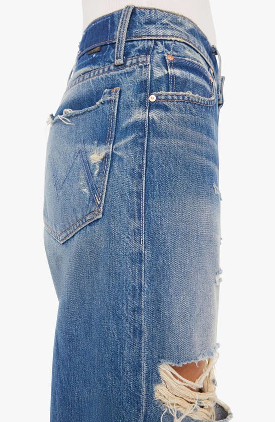 Shop Mother The Down Low Spinner Heel Ripped Low Rise Wide Leg Jeans In Bde