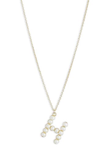 Meshmerise Imitation Pearl Initial Pendant Necklace In Yellow-h