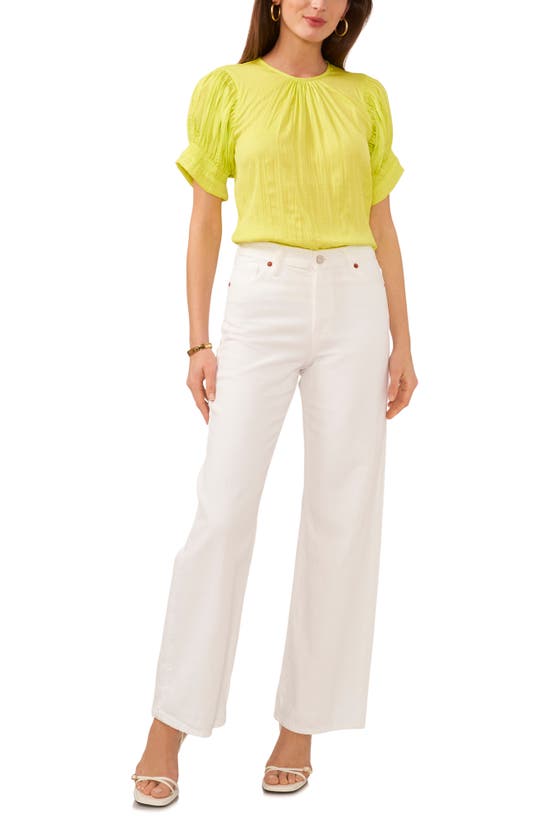 Shop Vince Camuto Shirred Neck Rumpled Satin Blouse In Island Lime