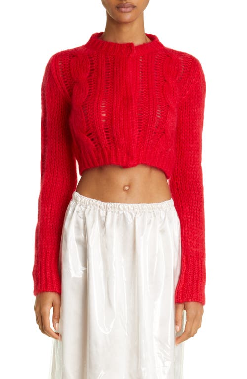 Vaquera Cable Knit Crop Wool & Mohair Blend Cardigan in Red