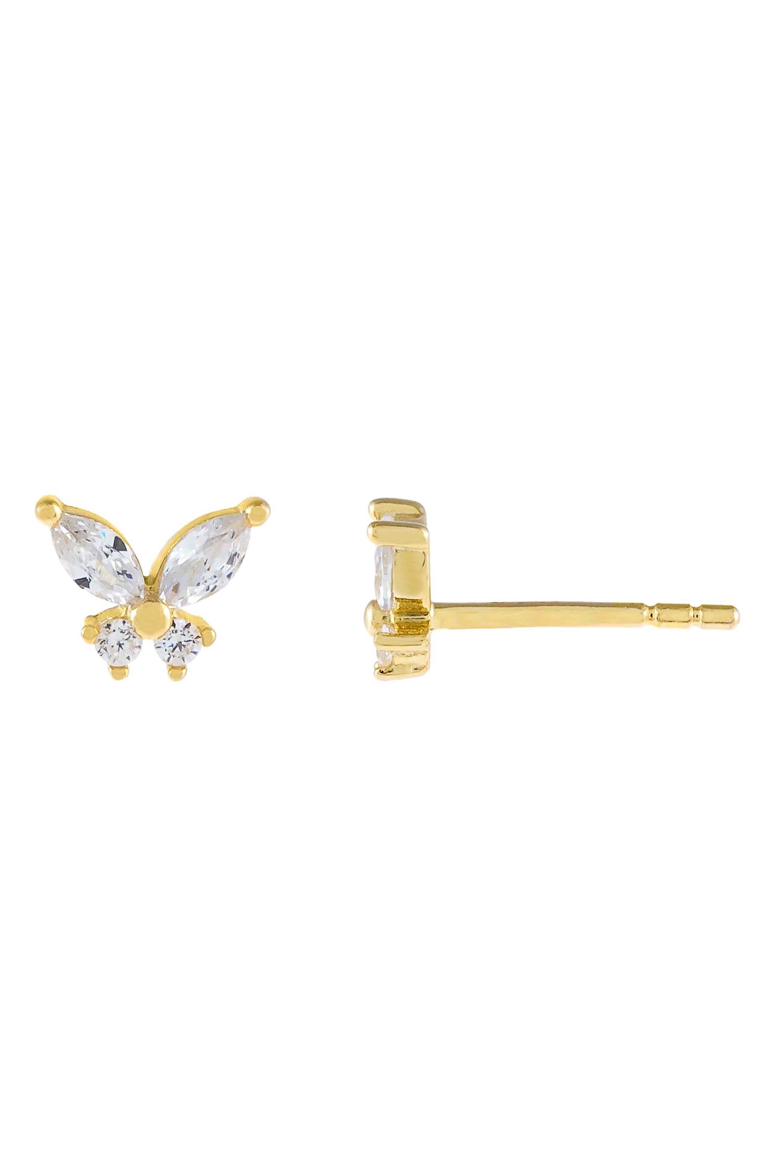 Adinas Jewels Cubic Zirconia Butterfly Stud Earrings In Gold