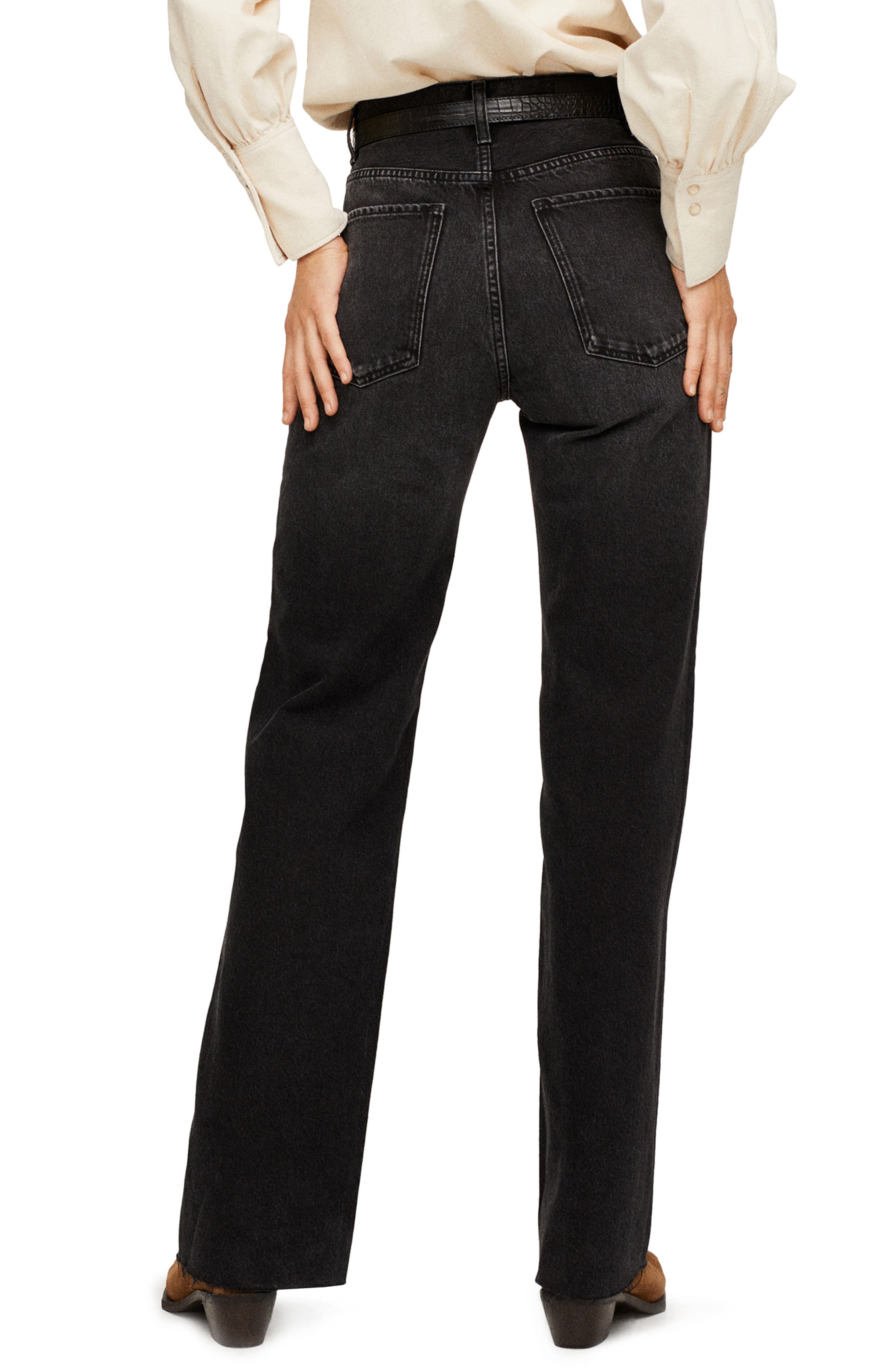 MANGO High Waist Raw Hem Wide Leg Jeans 