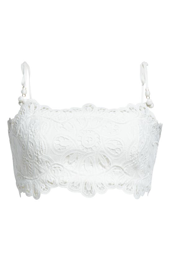Shop Zimmermann Ottie Embroidered Guipure Lace Crop Top In Ivory