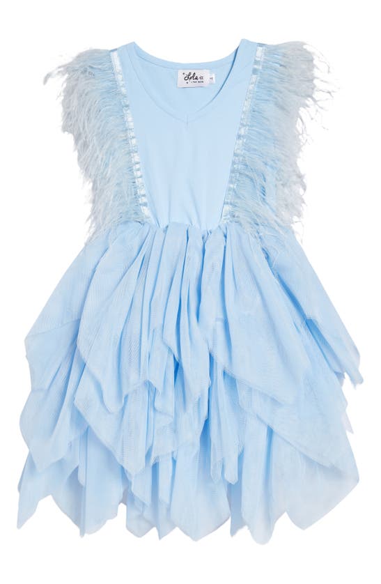 Lola & The Boys Kids' Gigi Feather Trim Tulle Dress In Blue | ModeSens