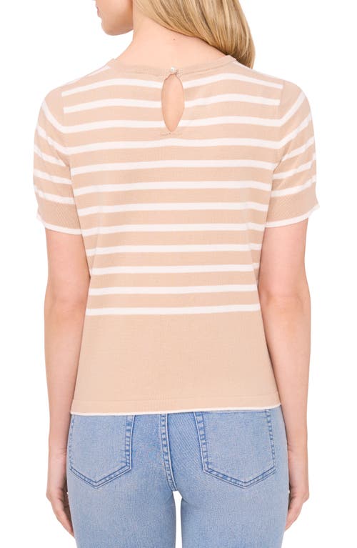 Shop Cece Stripe Short Sleeve Cotton Sweater In Oxford Beige