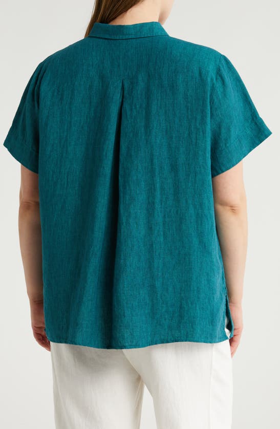 Shop Eileen Fisher Organic Linen Button-up Shirt In Aegean