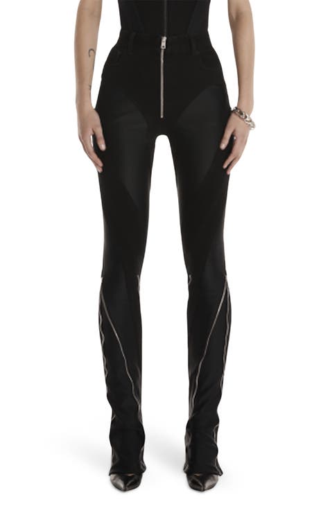 Mugler Women's Slited Bi-Material Spiral Jeans in Black