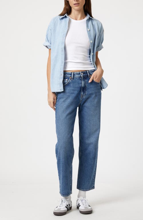 Shop Mavi Jeans Deva Short Sleeve Denim Button-up Shirt In Bleach Denim