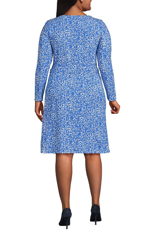 Shop Lands' End Plus Size Boatneck Long Sleeve Tie Waist Dress In Blue Jay Flowers