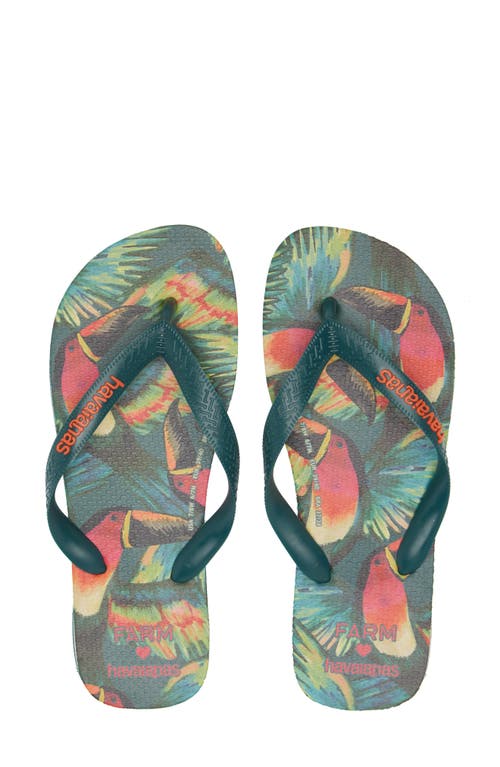 x Farm Rio Parrot Floral Flip Flop in Pantanal Green/Pink