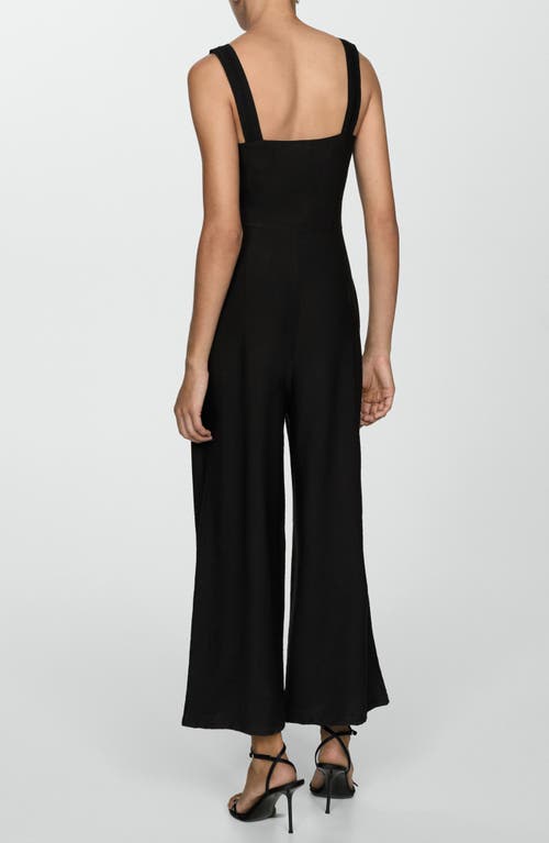 Mango Crop Wide Leg Jumpsuit In Black