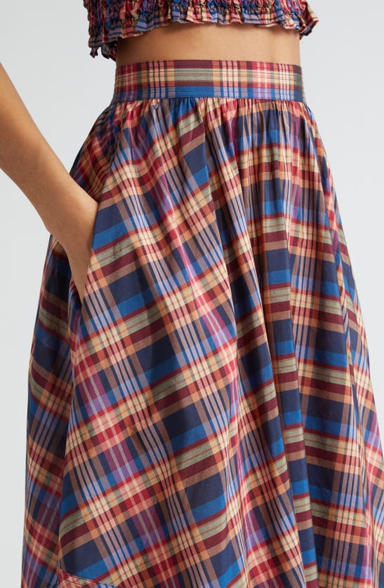Shop Ulla Johnson Annette Plaid Asymmetric Midi Skirt In Lapis