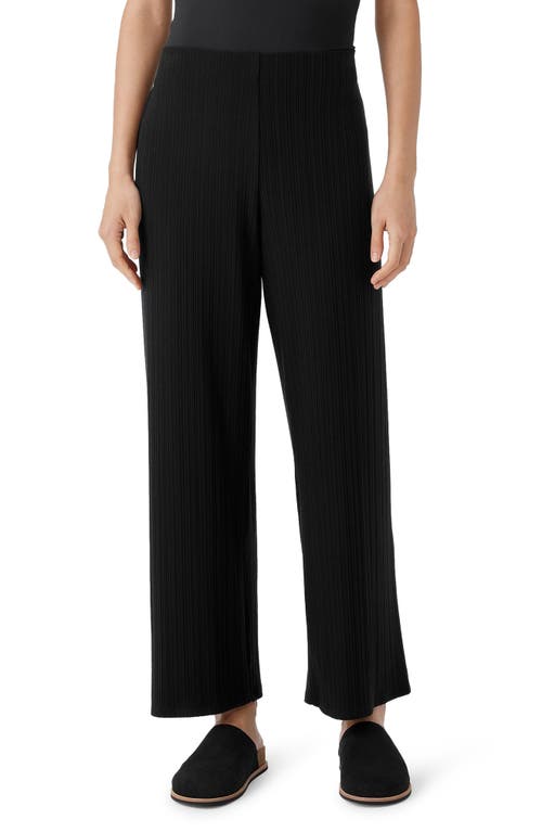 Eileen Fisher Rib Wide Leg Ankle Pants Black at Nordstrom,