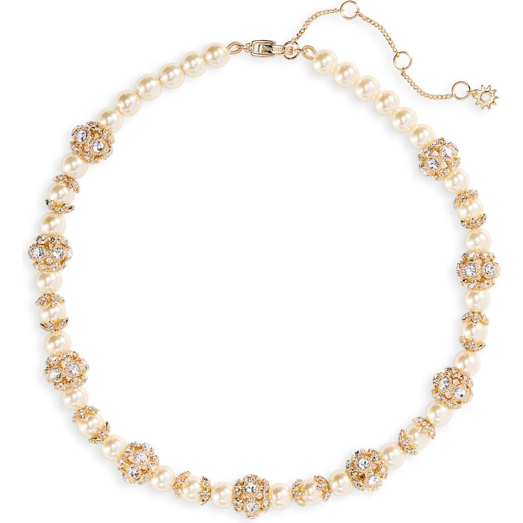 Marchesa Pavé Station Imitation Pearl Collar Necklace In Gold/blush/cry