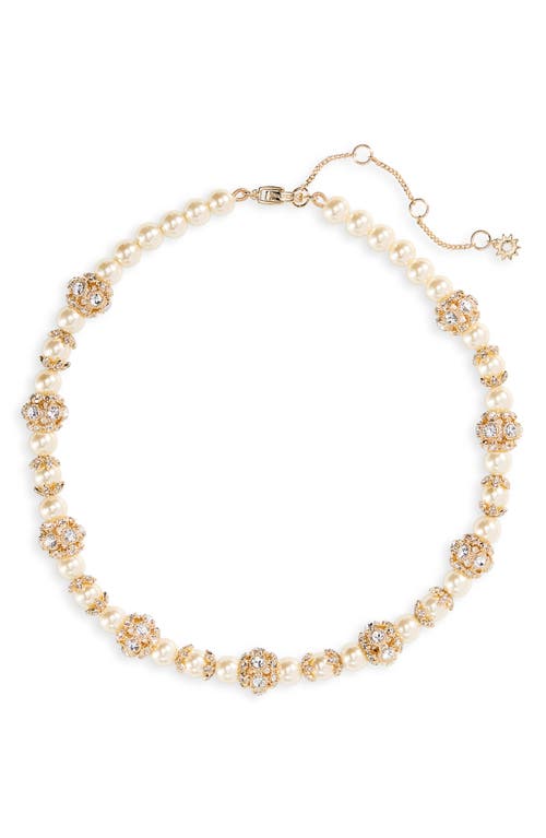 Marchesa Pavé Station Imitation Pearl Collar Necklace in Gold/Blush/Cry at Nordstrom