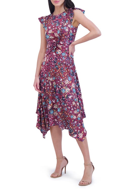 Shop Vince Camuto Floral Satin High-low Dress In Burgundy