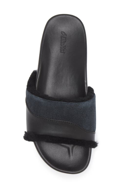 Olukai Hō‘ala Genuine Shearling Slide Sandal In Black/black