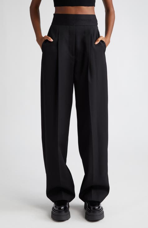 High-waisted wool pants in Black for