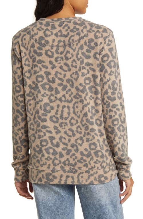 Shop Loveappella Leopard Print Long Sleeve Hacci Knit Top In Camel/charcoal