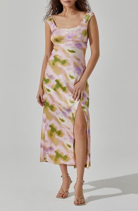 Printed Satin Midi Dress