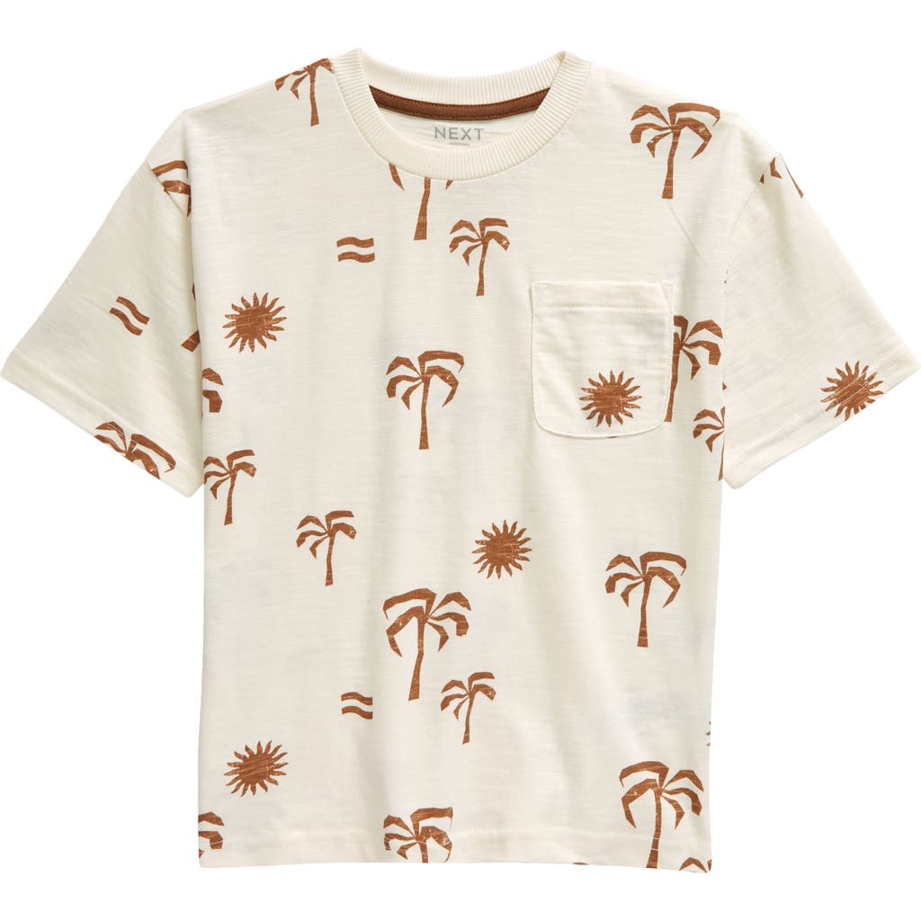 Next Kids' Palm Tree Print Pocket T-shirt In White