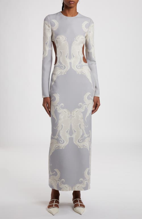 Valentino Garavani Siren Cutout Long Sleeve Crepe Couture Dress In Gray