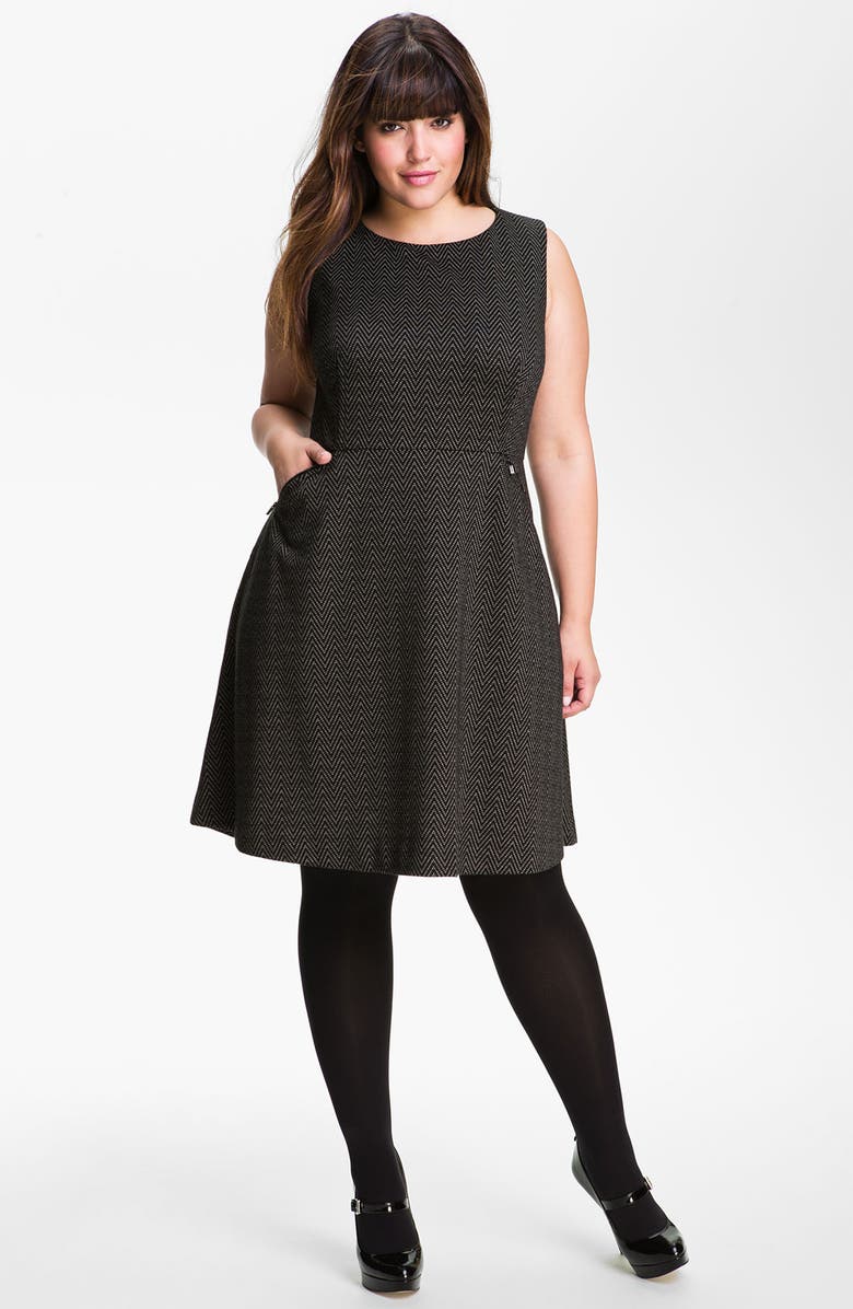 Calvin Klein Herringbone Pattern Ponte Knit Dress (Plus) | Nordstrom
