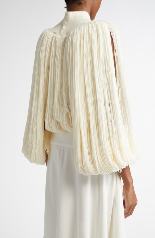 Shop Alaïa Fringes Mock Neck Sweater In Blanc Casse